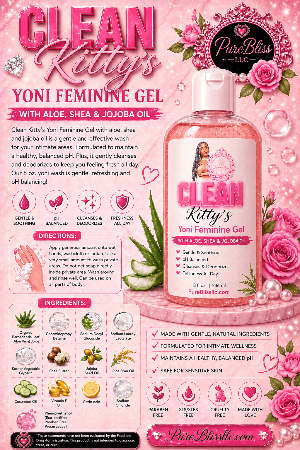 Clean Kitty Yoni (Gel) Wash With Aloe+ Shea & Jojoba - Pureblissllc