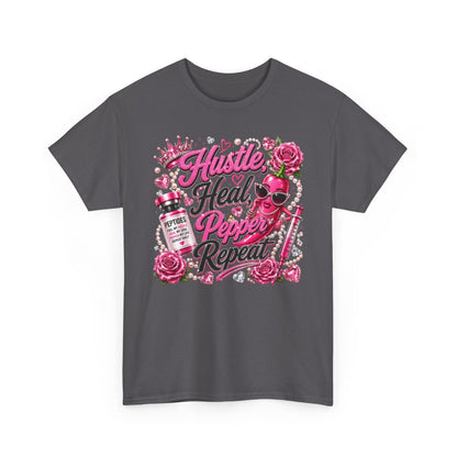 Hustle Heal Pepper Repeat Graphic Tee — Pink Skull & Roses Nurse/Medical Humor Shirt - Pureblissllc