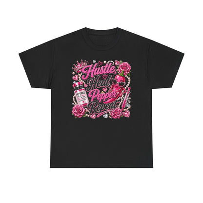 Hustle Heal Pepper Repeat Graphic Tee — Pink Skull & Roses Nurse/Medical Humor Shirt - Pureblissllc